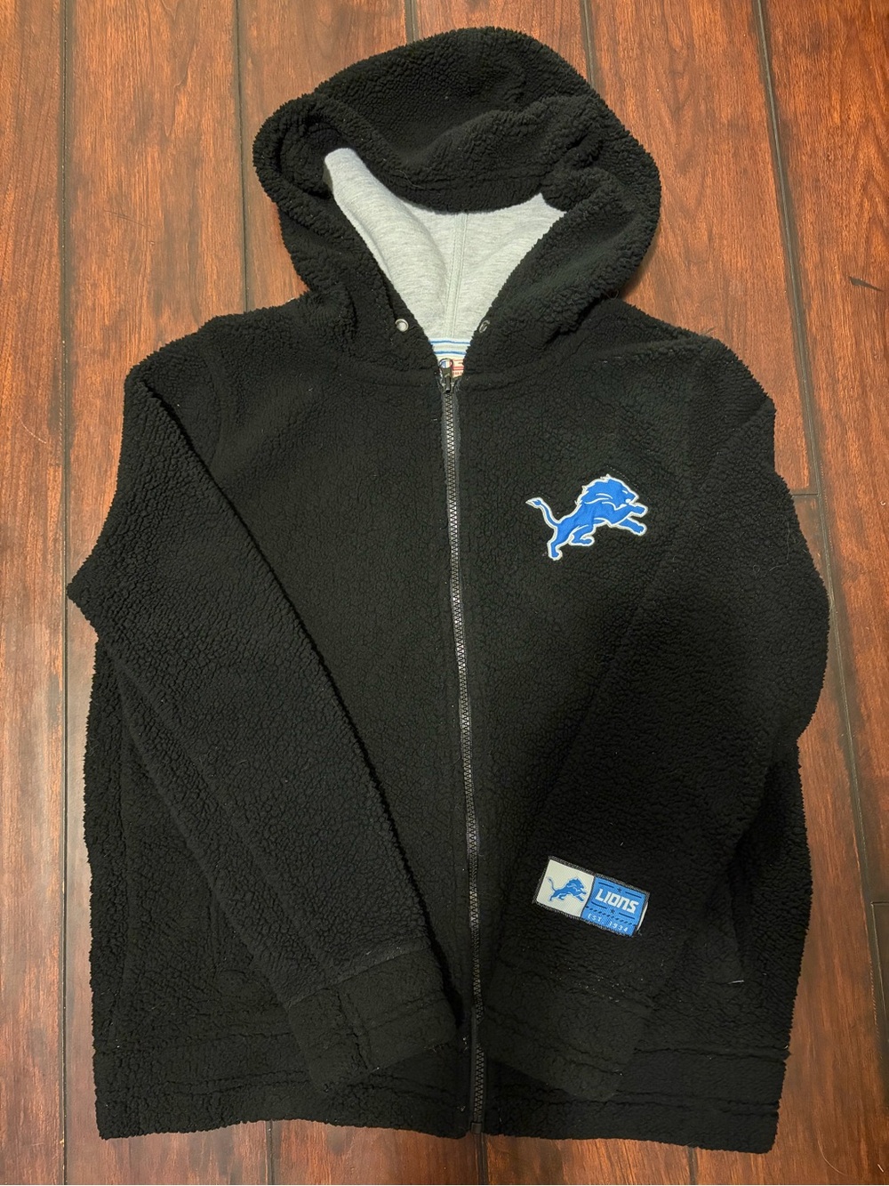 NFL Black Sherpa Hoodie with Blue Detroit Lions Logo